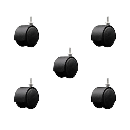 Service Caster 2'' Floor Safe Black Hooded Twin Wheel Caster 1/4 Threaded Stem, 5PK SCC-TS02S50D-NYU-FB-142058-5